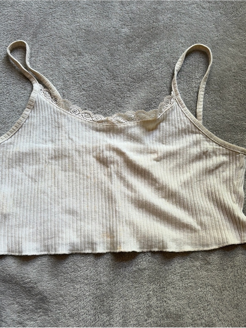 Ribbed Lace Trim Cropped Cami - White